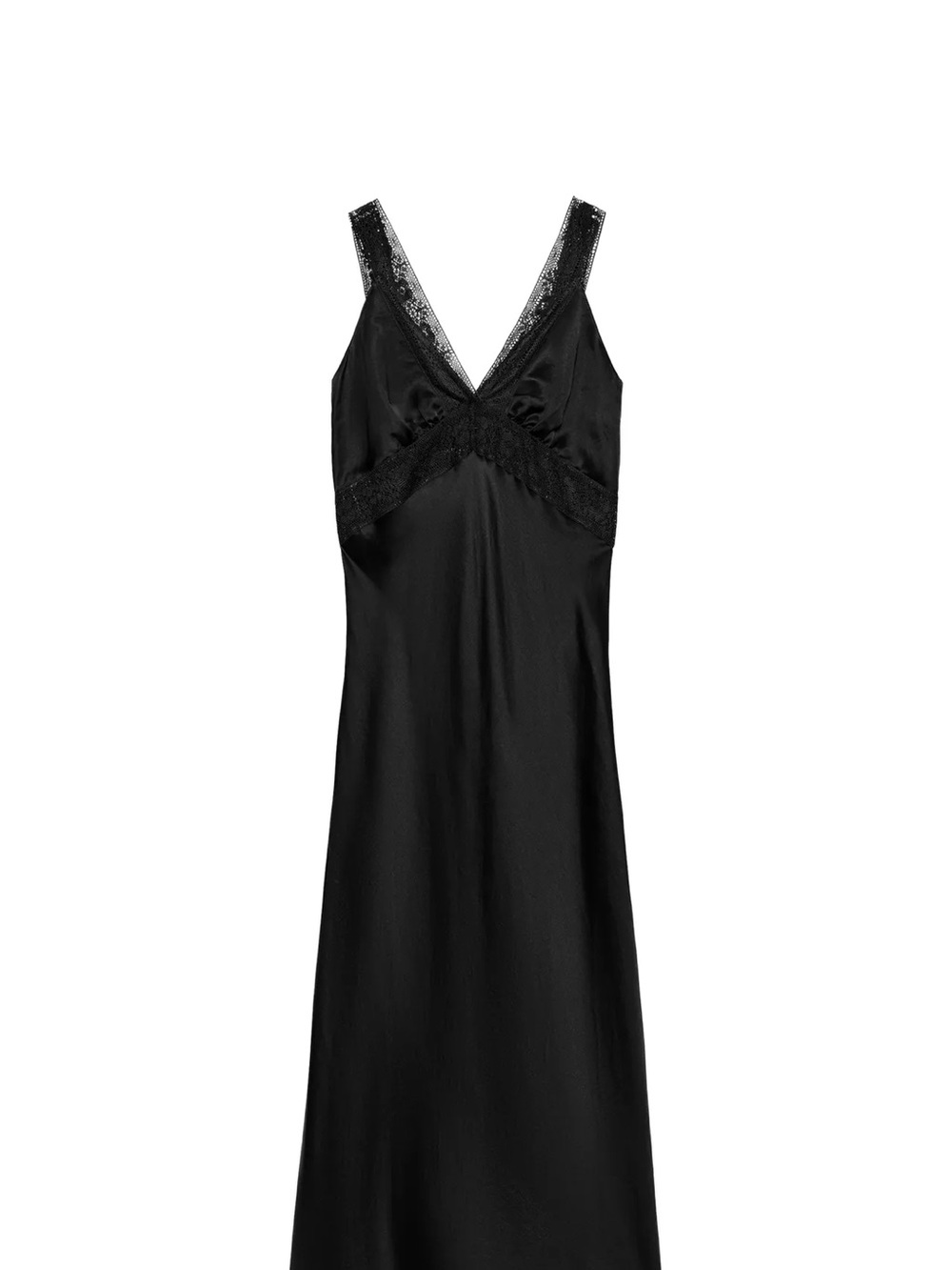Zara Black Satin Slip Dress with Lace Trim